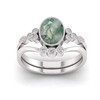 Oval Shape Natural Moss Agate Gemstone Wedding Ring Set, 925