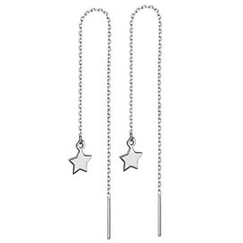 WangGao Cute Star Dangle Earrings Stainless Steel Long Chain Tassel Earrings Pentagram Threader Earrings Woman's Jewelry,Silver Color