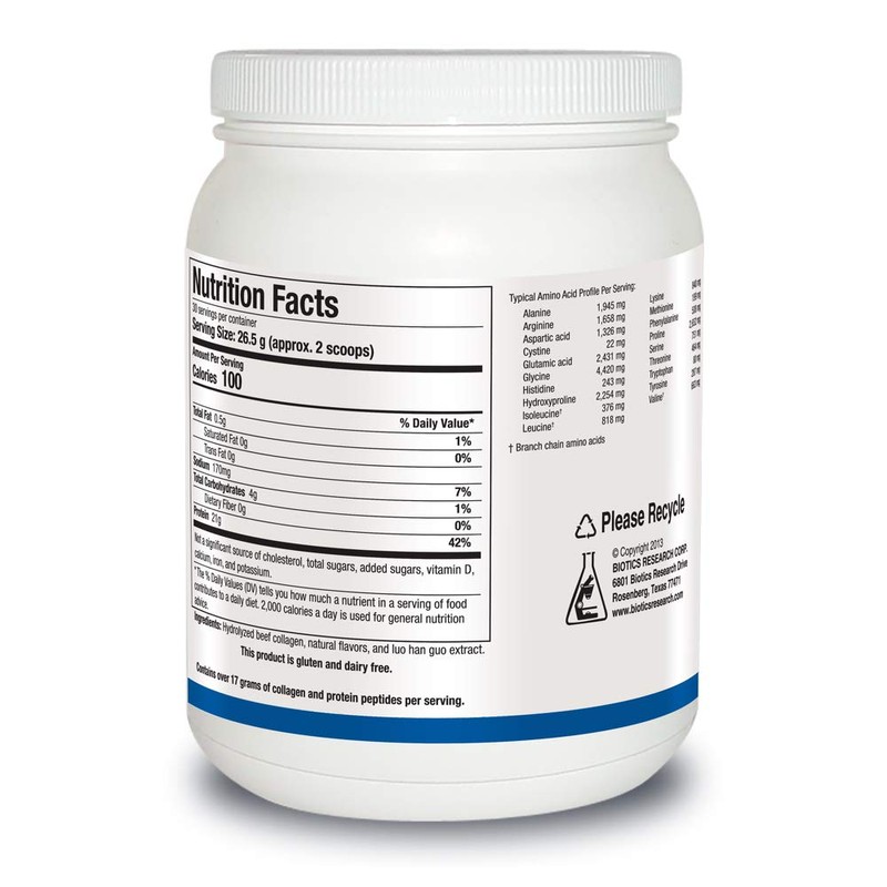 Biotics Reseach HYDROLYZED Collagen Protein Vanilla CRÈME Dairy-Free Collagen Protein