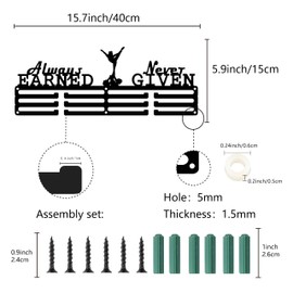 CREATCABIN Cheerleader Medal Holder Display Medal Hanger Rack Frame Metal Awards Ribbon Display Iron Hooks for Competition Race Victory Sports Gymnastics Dance 15.7x5.9Inch-Always Earned Never Given