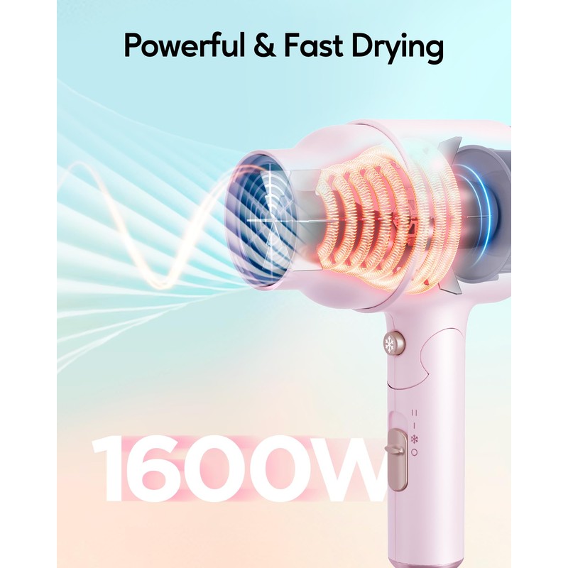 Wavytalk Blow Dryer with Diffuser, Mini Hair Dryer with Folding