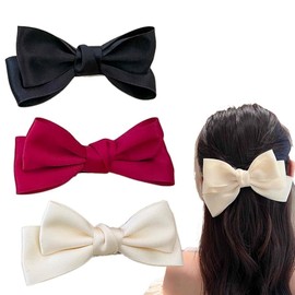 Pack of 3 Hair Bow Clips for Women, Large Satin Hair Bows, Long Tail, Crocodile Clips, Hair Clip, Fabric Hair Bow, Hair Clips with Bows, Elegant Hair Accessories for Girls, Children