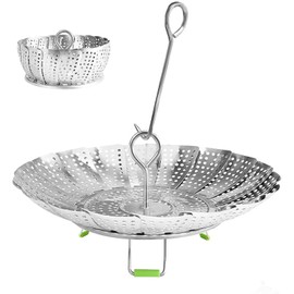 Steamer Basket Stainless Steel Vegetable Basket Metal Handle Folding Silicone Feet Steamer Insert for Cooking Veggies Fish Seafood Include Safety Tool,Fit Various Pot Pressure Cooker (7.1" to 11")
