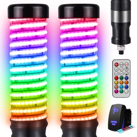 MICTUNING 2Pack 1ft COB Fat Whip Light RGB+IC Chasing, with RF Remote and Rocker Switch, Spiral Antenna Whips IP68 Waterproof for ATV UTV SXS RZR Can-Am X3 Off-Road