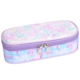 Bagseri Pencil Case Girls Pencil Case Boys - Large Capacity Pencil Case for School, Cute Pencil Case for Children, 2 Compartments and Pen Holder Inside, Pencil Case Only, C Purple Tie Dye, Glitter