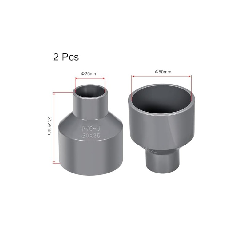 TOP-VIGOR 2Pcs PVC DWV Reducing Coupling, 25mm x 50mm Socket