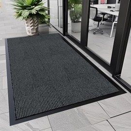 Front Door Mat Outside Entrance Rubber Backing, Commercial Heavy Duty Industrial Entry Rug, Large Non-Slip Waterproof Welcome Floor Mats for Entryway Indoor Outdoor, 48" x 36" Dark Grey
