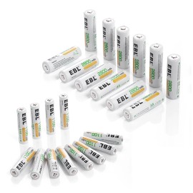 EBL 24 Batteries 12 AA 2800mAh + 12 AAA 1100mAh 1.2V NiMH Rechargeable Batteries