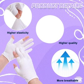 2 Pairs of Cotton Gloves White for Dry Hands for Sleeping, Fingerless Cotton Gloves Touch Screen, Thin Eczema Gloves for Moisturising Night Gloves