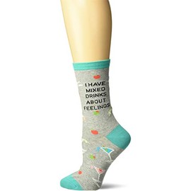 K. Bell Socks womens Fun Happy Hour Funny Novelty Crew Casual Sock, Gray (Mixed Drinks), Shoe Size 4-10 US