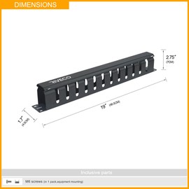 RIVECO 1U 19" 12 Slot Cable Manager Rack Mount Wire Organizer with Cover for Server Rack Cabinet Cable Management Black