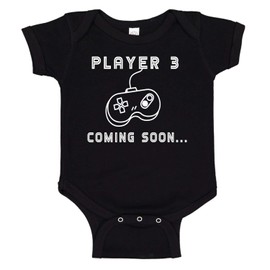 Ink Trendz® Player 3 Coming Soon.. Gamer Gaming Funny Pregnancy Reveal Novelty One-Piece Baby Bodysuit
