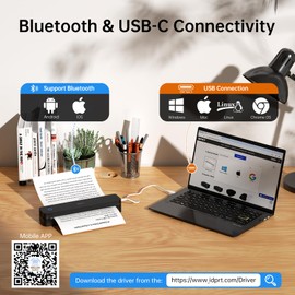 iDPRT Portable Thermal Printer, 300DPI Inkless-Bluetooth Small Mobile Printers Wireless for Travel, Office, Vehicles, Home Use, Supports 8.5" x 11" US Letter, A4 A5, Compatible with iOS, Android, PC