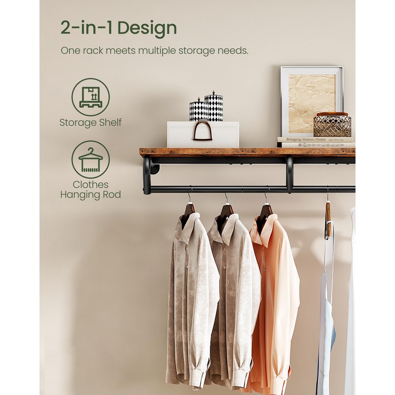 CHOEZON Wall Mounted Clothes Rack, Metal Garment Rack with Top