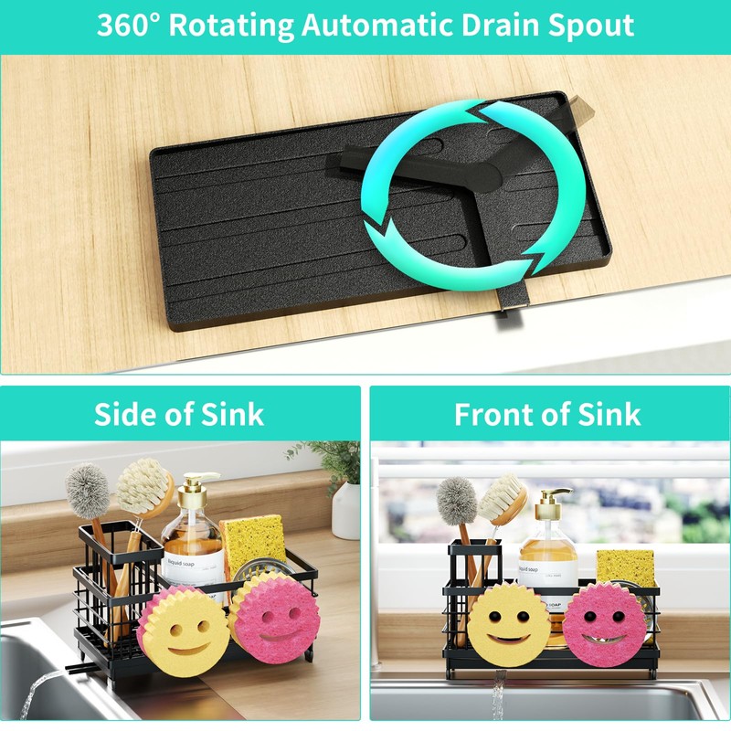 HapiRm Sink Caddy Sponge Holder - Self-draining Kitchen Sink Organizer