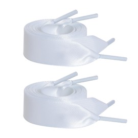 Marrywindix 2 Pairs 47" Flat Satin Ribbon Shoelaces White Silk Shoestrings Wide Shoe Laces for Sneakers Skate Shoes Boots Sport Shoes