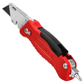 HAUTMEC Folding Utility Knife Multifunctional Heavy Duty Integrated Screwdrivers Blade Storage Box Cutter Built In Zinc Alloy Housing, 3 Extra Sharp Black SK4 Blades HT0294