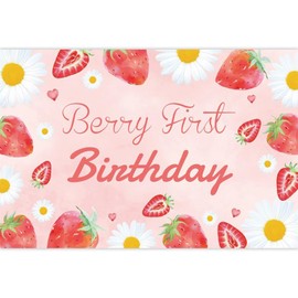 Canessioa Berry First Birthday Backdrop Strawberry Daisy Party Decorations Background Sweet Pink Strawberry Pink Baby Shower Background Strawberry Theme 1st Birthday Party Studio Props 7x5ft