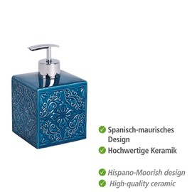 WENKO Cordoba Blue-Dispenser for Liquid soap, 8.5 x 8.5 x 13 cm