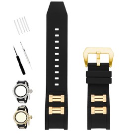 XIW Compatible for Invicta Russian Diver 1959 1201 1805 1845 26mm Rubber Watch Band Replacement for men Silicone Wirstband Strap women Bracelet (Golden-1)