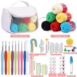 Deudy Crochet Kit with Crochet Yarn for Beginners, High Visibility Stitch Yarn and Ergonomic Crochet Hooks, 66 Pieces Complete Crochet Starter Set with Storage Bag for Knitting Crafts for Beginners