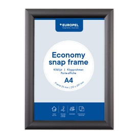 Europel Economy A4 Folding Frame Black Aluminium Profile 25x11mm Dimensions 241x328mm for Poster 21x29.7cm Poster Holder Hotel Office Restaurant Menus Advertising Message