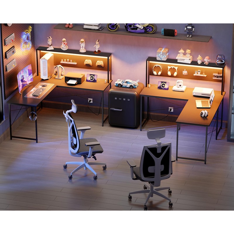 Pamray 60 Inch L Shaped Gaming Desk with Shelves and