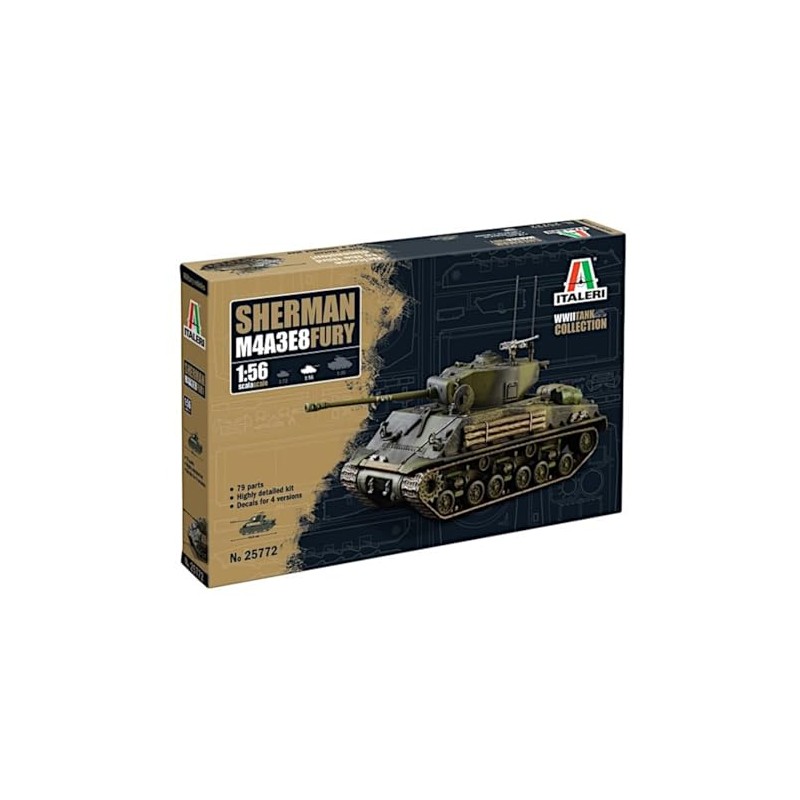 Italeri 25772 1:56 Sherman M4A3E8 Fury Model Building Kit, Standing