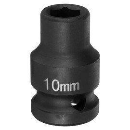 sourcing map 6 Point Impact Socket 10mm Metric Socket 1/2" Square Drive 1.5" (38mm) Long Phosphated Cr-Mo Steel Spindle Axle Hex Nut Sockets, Black