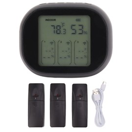 Indoor Outdoor Thermometer Celsius Fahrenheit Switching Visible At Night Wireless Black Temperature Humidity Monitor Gauge for Home Factory Office