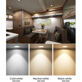 Megrezo 12 Volt Led Lights for RV Boat Trailer Camper - Neutral 4500K 300 Lumens 3W, Low Voltage Recessed Light Dimmable, Pack of 2
