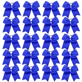 Hipcheer 20pcs 8" Large Blue Cheer Bows for Girls, Hand-made Grosgrain Ribbon Hair Accessories for Teen Girls Softball Cheerleader Sports (Blue)