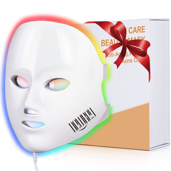NEWKEY LED Face Mask Light Therapy, LED Facial Skin Care Mask, 7 Colors Red and Blue Light Therapy Mask, Photon LED Mask for Acne Reduction - Anti Wrinkles