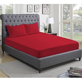 300 Thread Count 100% Pure Egyptian Cotton Bedding Fitted Sheets Stretches Up to 28cm Deep (Red, King: 152x200cm)
