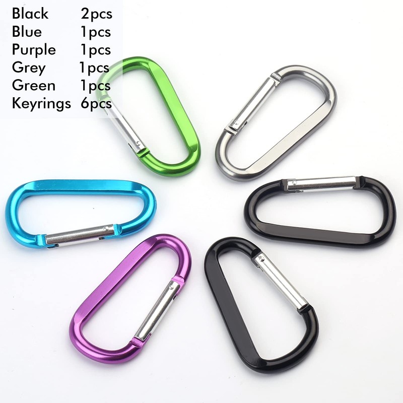 CampTek 6PCS Carabiner Caribeaner Clip,3" Large Aluminum D Ring Shape