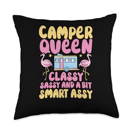 Camper Queen Classy Sassy And A Bit Smart Assy Camping RV Throw Pillow