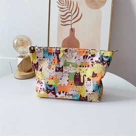 Lemsdee Makeup Bag for Purse Animal Cosmetic Travel Bag - Portable Aesthetic Makeup Pouch Organizer Zipper Canvas Small Make Up Bags Large Toiletry Purse for Women Girls Traveling, Cat Yellow