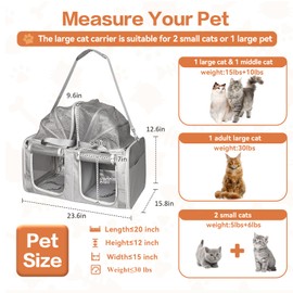 Cat Carrier for 2 Cats - Breathable Top-Expandable Pet Bag for Car Travel with Litter Box, Portable 2-in-1 Double Cat Carrier for 2 Cats for Long Road Trips, Camping, Hiking