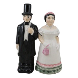 Ebros Gift Patriotic American Abraham Lincoln And Mary In Formal Attire Presidential Ceramic Salt And Pepper Shakers Set Historical Political Icons Figurines Kitchen Tabletop Collectible Decorative