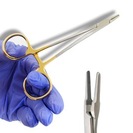 MASTERYD 5" T/C Micro Ryder Needle Holder Driver with Tungsten Carbide Inserts Cross Serrated Jaws Straight Tip with Locking Mechanism and Gold Rings - Premium Grade Instrument