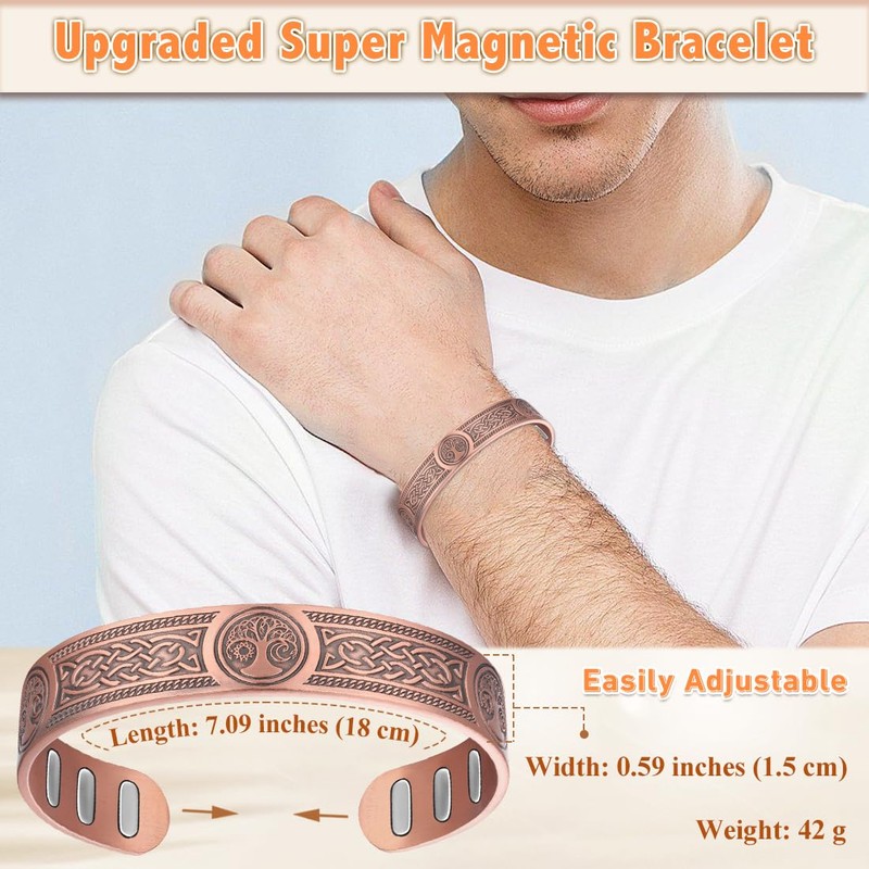 Cigmag Copper Magnetic Bracelet for Men, with Powerful 9X 5000