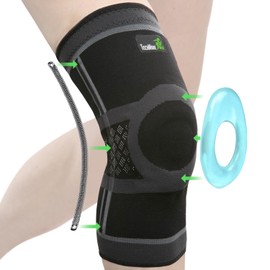 TechWare Pro Knee Brace for Women & Men - Knee Compression Sleeve for Knee Pain, Knee Support. Knee Brace for Meniscus Tear, ACL, and Arthritis with Side Stabilizers & Gel Pads (Black/Gray XLarge)