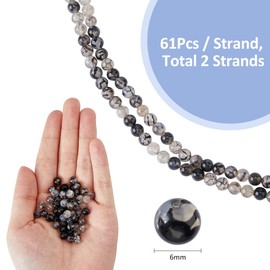 SUPERFINDINGS 122Pcs Black Dragon Vein Agate Beads 6mm Natural Agate Gemstone Round Loose Beads Genuine Real Stone Beading for Jewelry Making DIY Necklace Bracelet,Hole:1mm