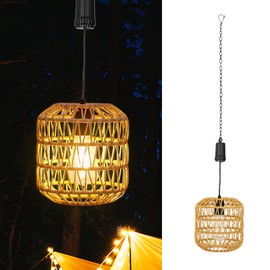 Livinlarge Battery Operated Hanging Pendant Ligh,Battery Outdoor Chandelier,Rattan Light with Warm White Bulb,4*AA Battery Powered for Gazebo Backyard Pergola Porch Patio Outdoor Indoor Decor