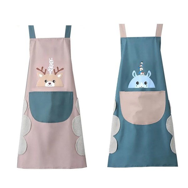 Queerelele Pack of 2 Women's Waterproof Kitchen Apron Cooking Apron