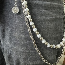 Punk Layered Pants Chain for Women Men Layered Silver Coin Beaded Wallet Chain Goth Hip Hop Jean Pocket Chains Punk Wallet Pocket Accessories for Women and Men, Large, Metal, No Gemstone