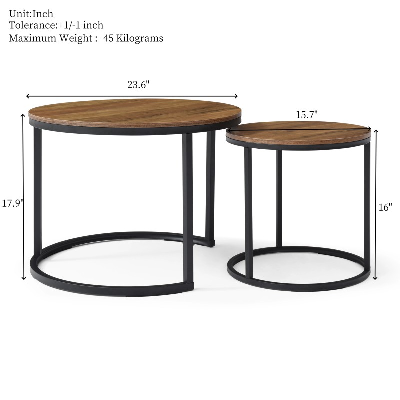 Set 2 Nesting Coffee Table Side/End Tables Durable Metal Frame-Modern