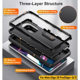 ymxdmd Case for Moto Edge 30 Pro/Edge+(2020) 6.7 Inch, Full Body Protection Heavy Duty Shock Absorbing 3 in 1 Silicone Rubber Built-in Stand with 2 Tempered Screen Protectors-Black