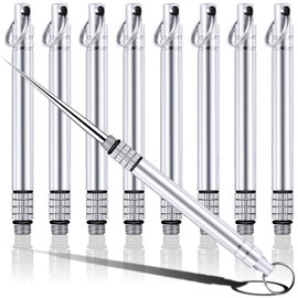8PCS Metal Titanium Toothpick, Reusable Retractable Toothpick Keychain with Titanium Protective Case, Travel Picnic Camping Multifunctional Stainless Steel Toothpick, Silver