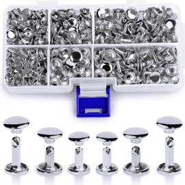 300 Sets Leather Rivets, 3 Sizes Leather Rivets with Double Round Cap, Tubular Metal Rivets for Leather Craft Repairs and Decorations (Silver)
